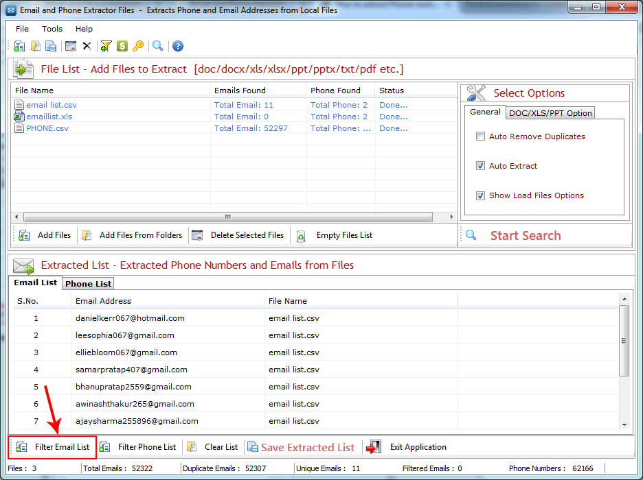 Email and Phone Extractor Files screenshot