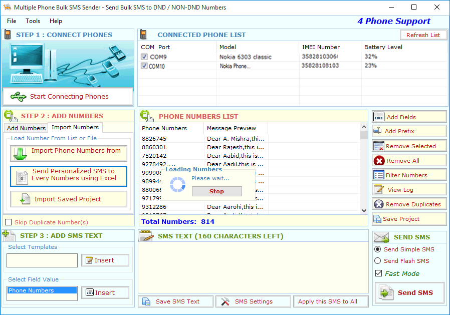 Multiple Phone Bulk Sms Sender screenshot
