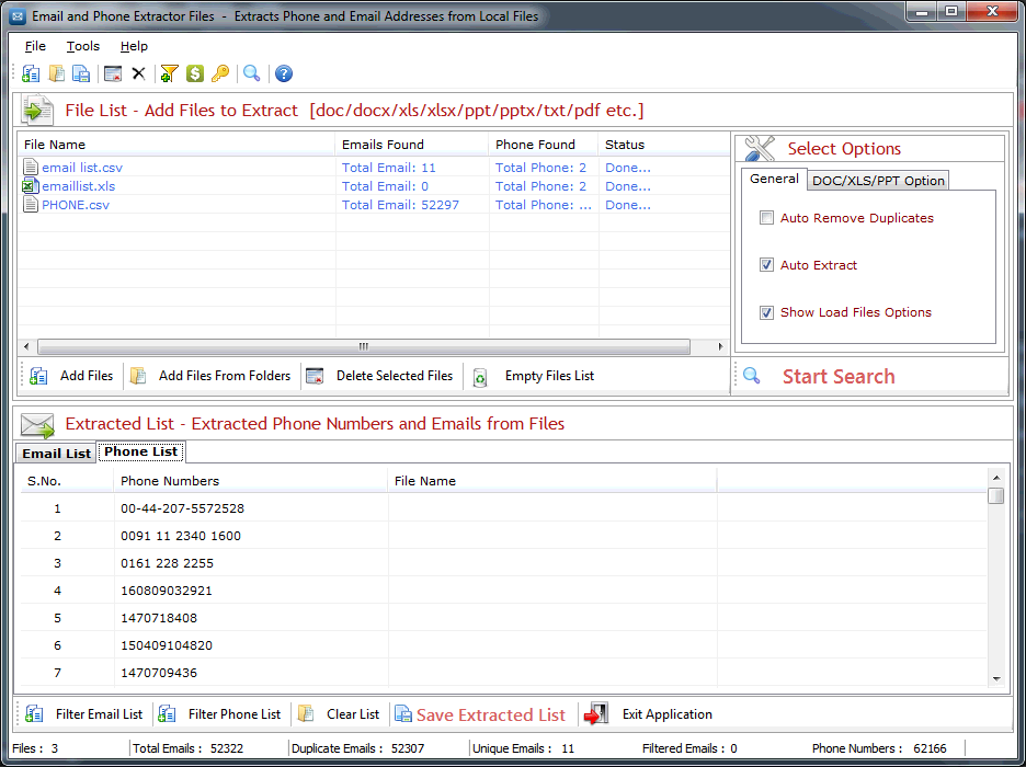 Email and Phone Extractor Files