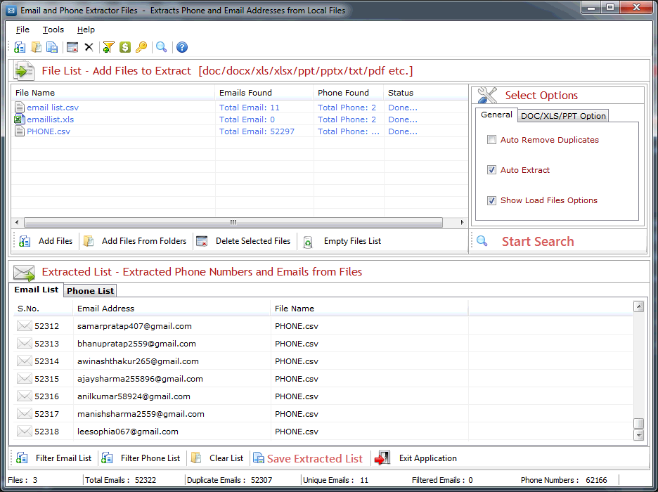 Email and Phone Extractor Files