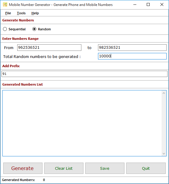 Mobile Number Generator