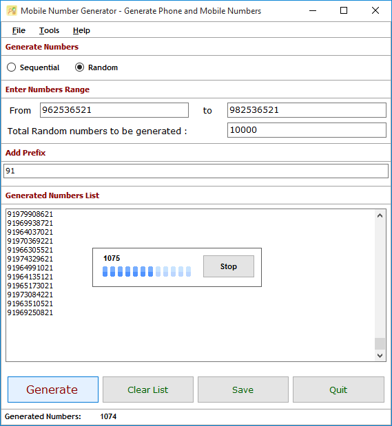 Mobile Number Generator