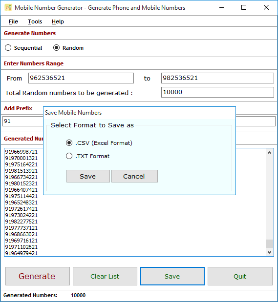 Mobile Number Generator