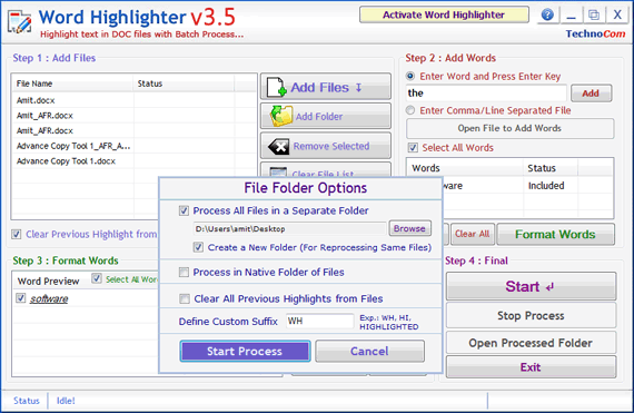Highlighting Software Screen